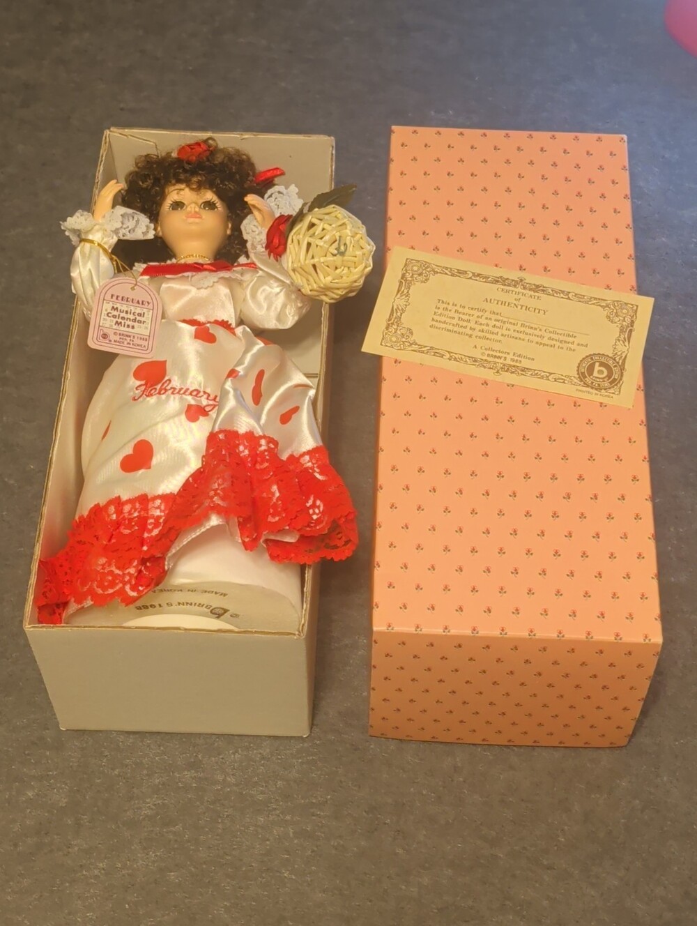 Brinns Musical Calendar February Doll Antique 1986 12.5" tall